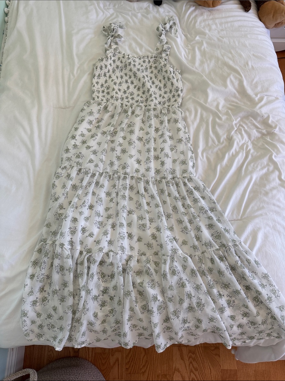 Celebrity Pink White Maxi Dress with Sage Floral Print